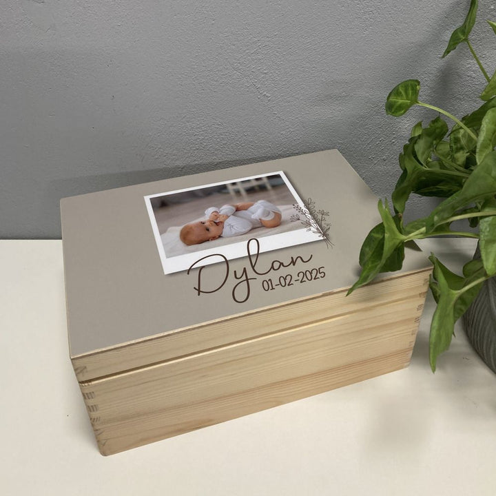 Houten Herinneringskist met foto en naam | polaroid