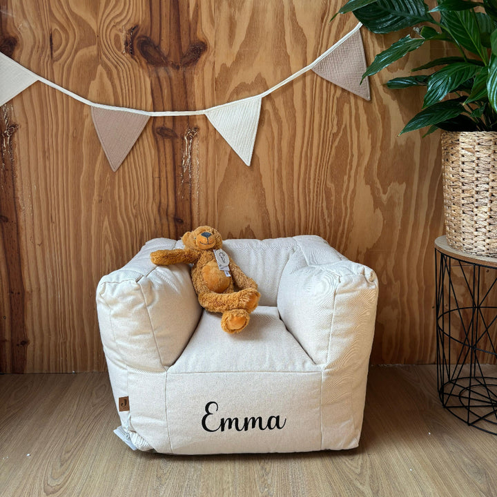 Jollein Beanbag Fauteuil | Kinderstoeltje met naam | Jollein Poef Mellow Twill naturel