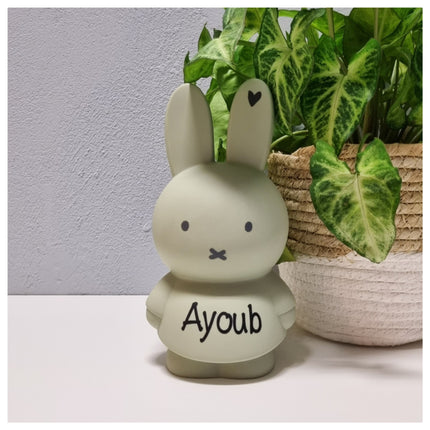 Een Nijntje spaarpot met naam in de kleur Eucalyptus