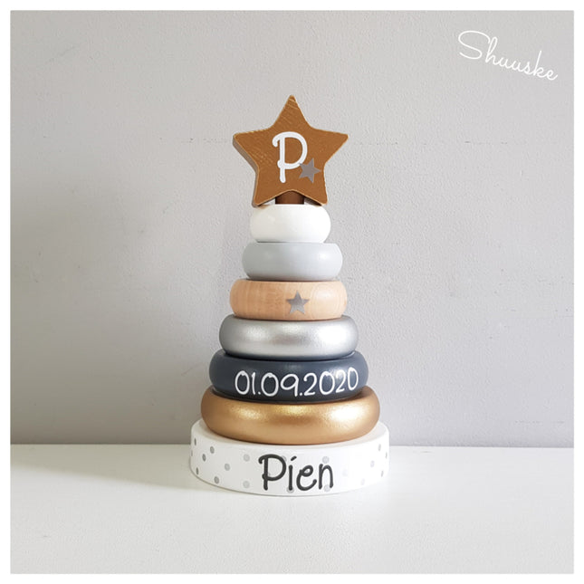Jabadabado Stacking Toy | Houten Stapeltoren | Zilver Goud
