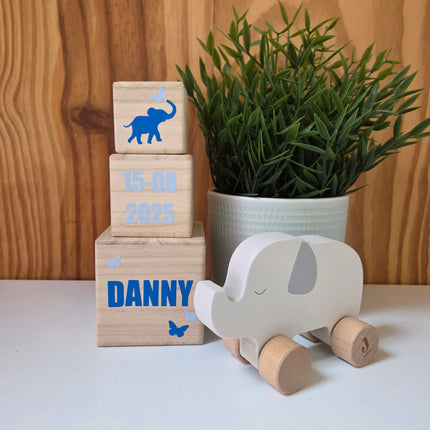 Kraamcadeau pakket Blokkentoren met Houten Olifant Jollein