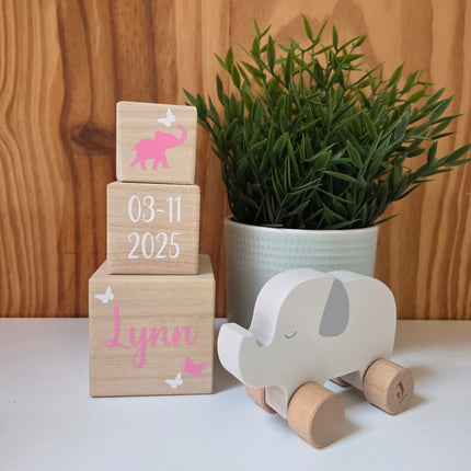 Kraamcadeau pakket Blokkentoren met Houten Olifant Jollein