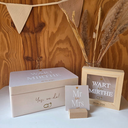 Mooie bruiloft cadeau set in linnen look