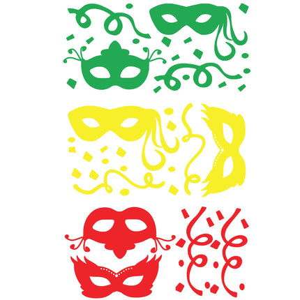 Carnavalsstickers | Raamstickers Maskers en Confetti | Stickerset CARNAVAL