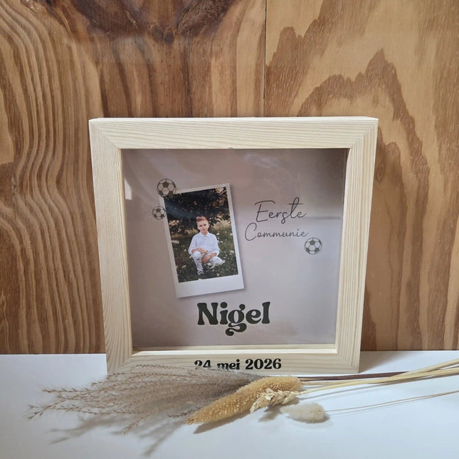 Houten Spaarpot Communie Polaroid | Communie Spaarpot met foto