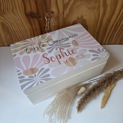 Houten Herinneringskist Communie | Bloemen | Full colour