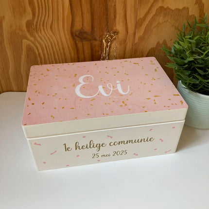 Houten Herinneringskist in Stijl Communie kaartje