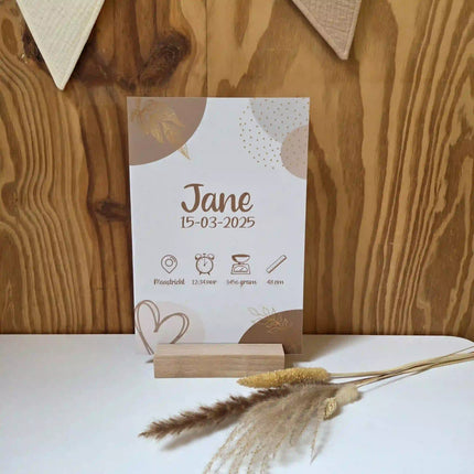 Geboortebord met geboortegegevens