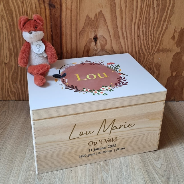 Houten Herinneringskist in Stijl geboortekaartje |