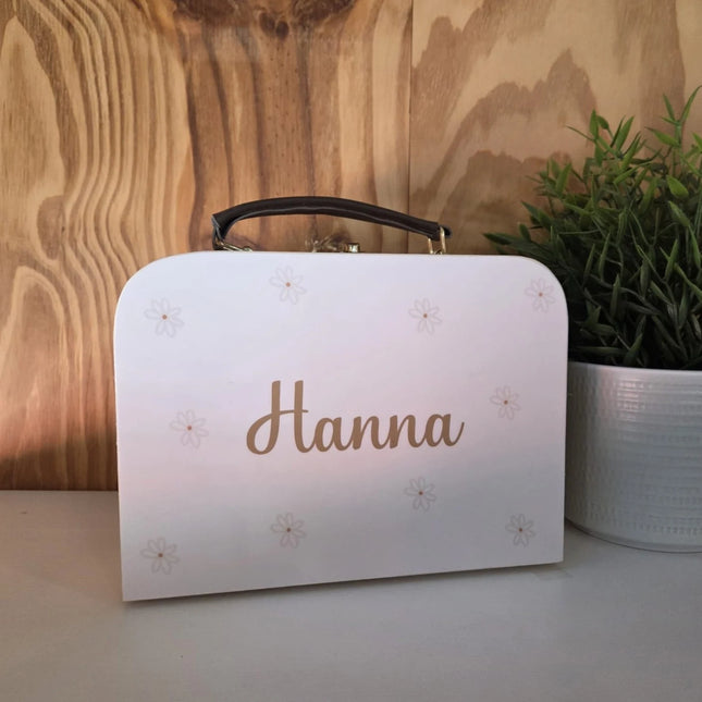 Houten koffertje in full color daisy floweers design