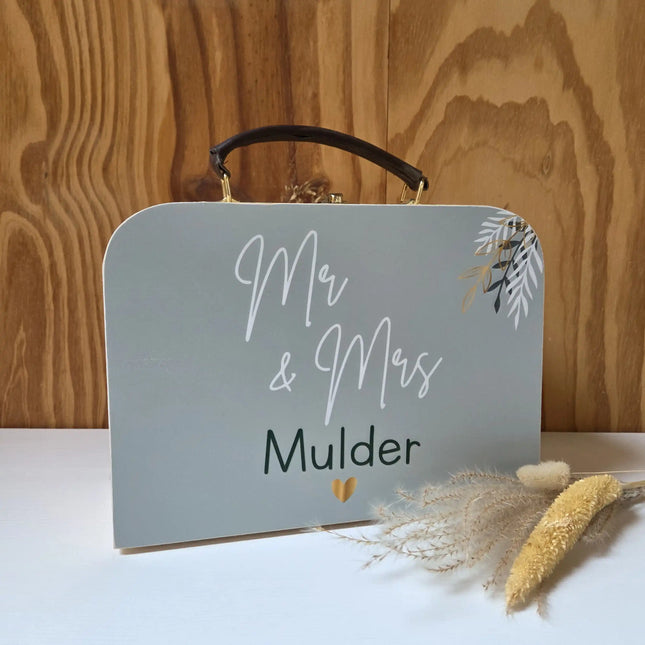 Huwelijkskoffertje Mr and Mrs Leaves | Trouwkoffertje met namen