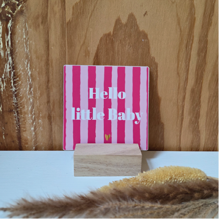 Houten Tegel Hello baby | Roze