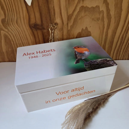 Houten Herinneringskist in stijl rouwprentje | Troostcadeau bij overlijden