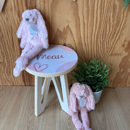 Houten kinderkruk van onbewerkt Berken MDF met mooie fullcolour  opdruk in Roze tinten