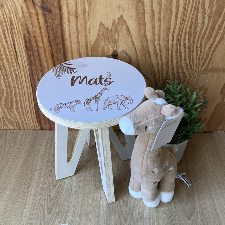 Houten kinderkrukje | Kinderkruk met naam | Jungle dieren