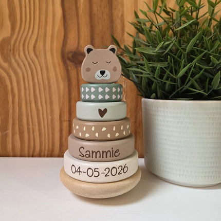 Jollein Stacking Toy Jungle Jambo | Houten Stapeltoren | Naturel Beer