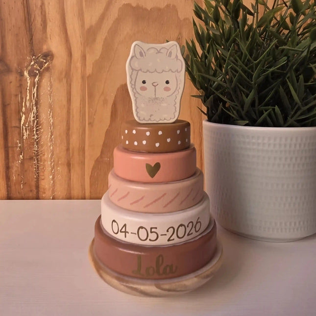 Jollein Stacking Toy Alpaca Paco | Houten Stapeltoren | Naturel Alpaca