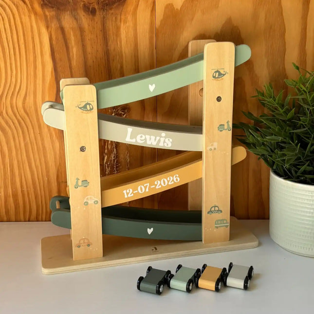 Jollein Car Roller  pastel | Houten Autobaan met naam