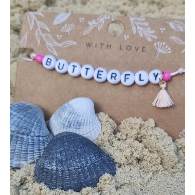 Armbandje met tekst butterfly