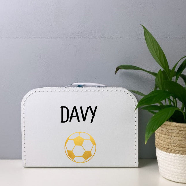 Witte Koffertje met naam en voetbal