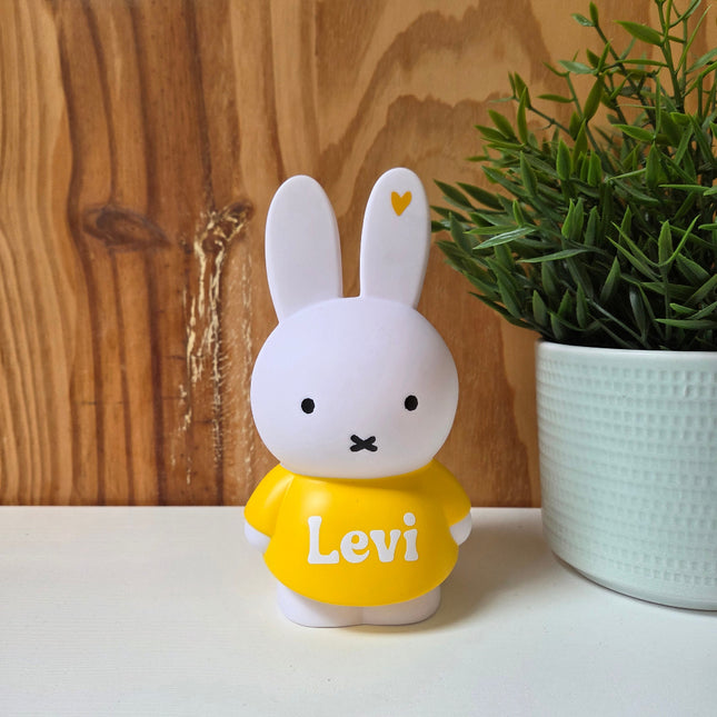 Wit met gele Nijntje spaarpot met naam