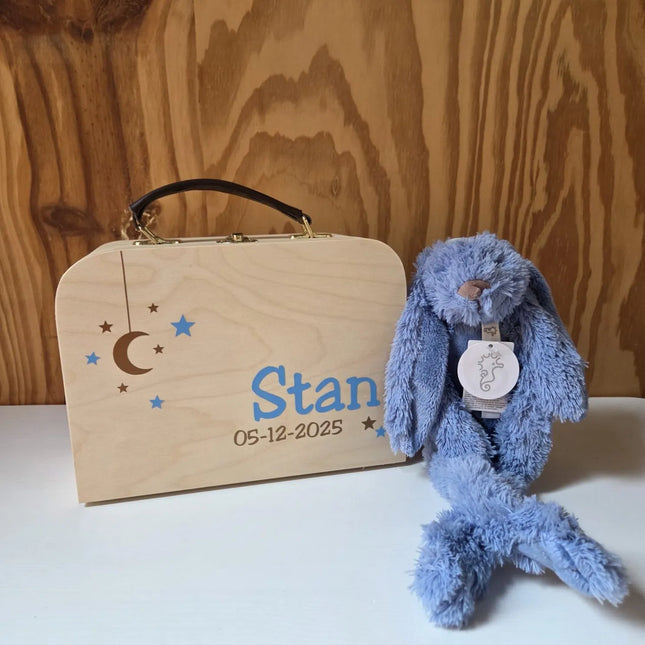Kraampakket koffertje met naam en Happy Horse knuffel - To The Moon And Back | Kraamcadeau pakket met naam