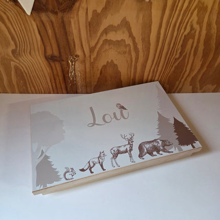 Houten Speelbak | Zandbak met Bosdieren en naam | Sensorisch Speelbak met deksel