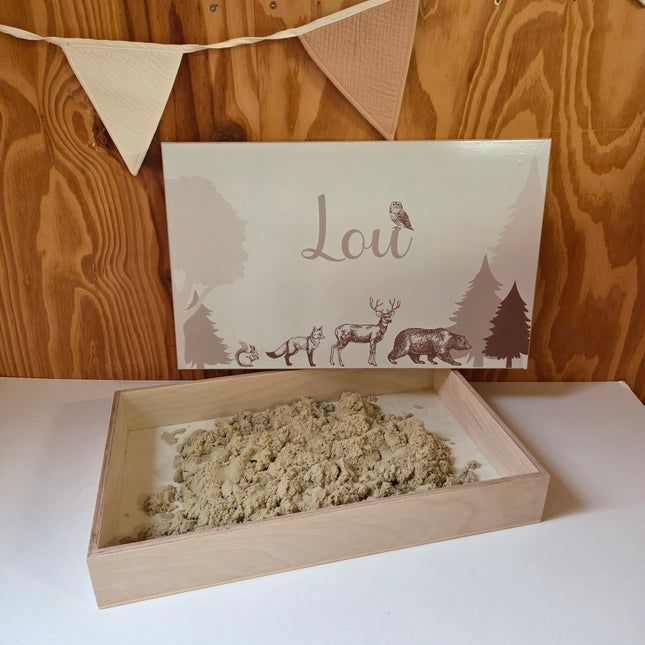 Houten Speelbak | Zandbak met Bosdieren en naam | Sensorisch Speelbak met deksel