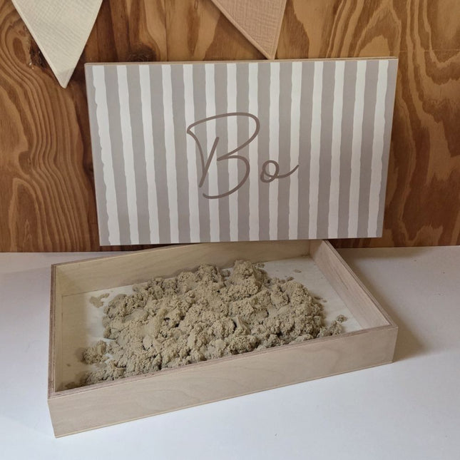 Houten Speelbak | Zandbak met naam en strepen | Sensorisch Speelbak met deksel