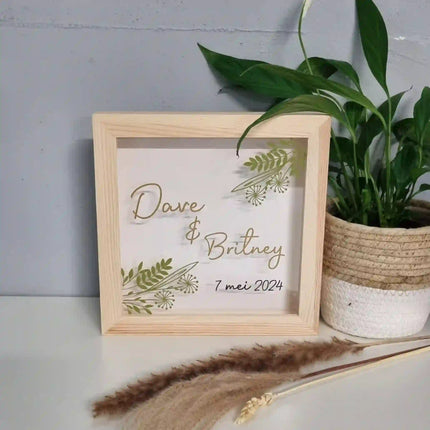 Houten spaarpot met naam en datum
