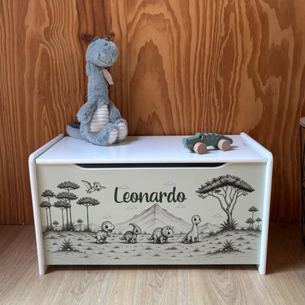 Wit houten speelgoedkist met dinos