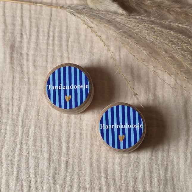 Tandendoosje met naam | Haarlokdoosje met Stripes
