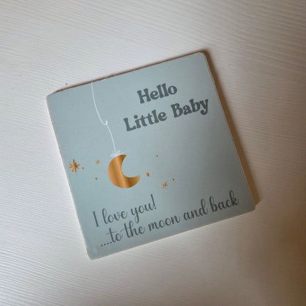 Houten teksttegel Hello Little Baby  groen