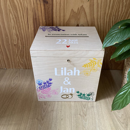 Houten Enveloppenkist in stijl trouwkaart | Huwelijks cadeau