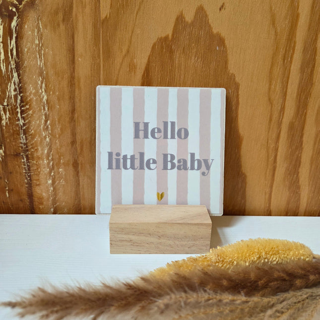 houten tekst tegel roos hello little baby