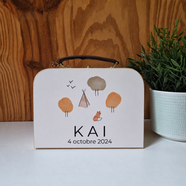 Houten Kinderkoffertje in stijl geboortekaartje