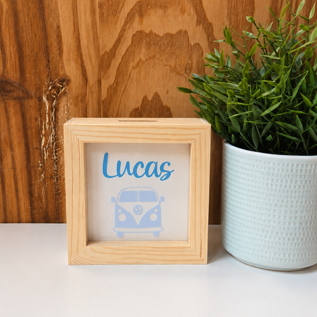 Houten Spaarpot met Naam |  VW Bus