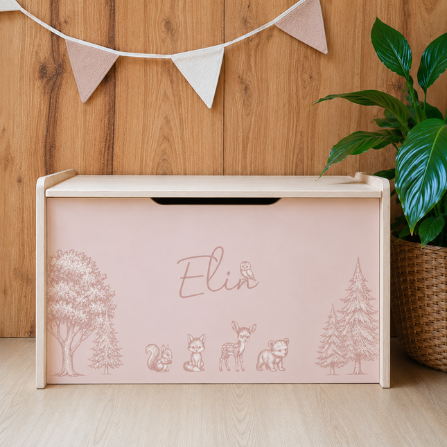 Houten speelgoedkist Bosdieren | Full colour
