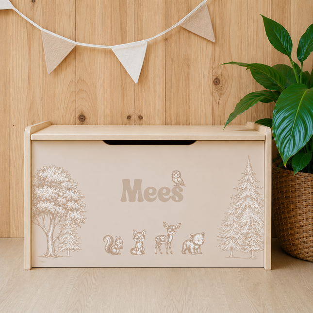 Houten speelgoedkist Bosdieren | Full colour