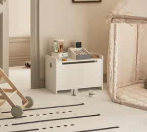 Houten speelgoedkist met naam en afbeelding | Wit klein