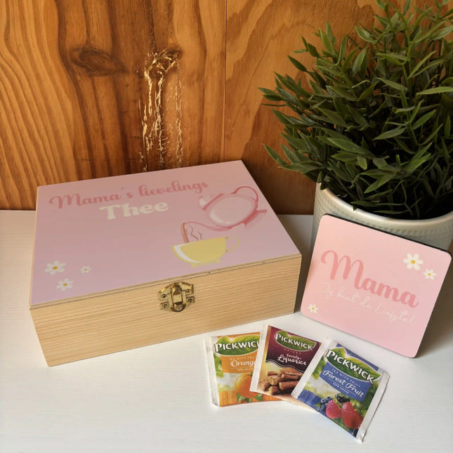 Houten Theekistje cadeau voor mama | 6 vakjes | Moederdag cadeau