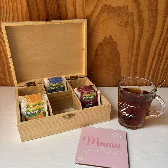 Houten Theekistje "Theemomentje"| 6 vakjes | Moederdag cadeau