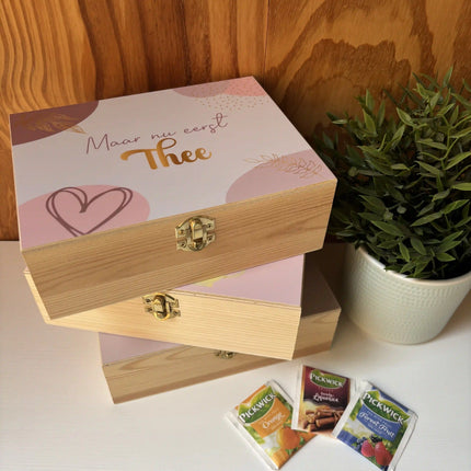 Houten Theekistje "Theemomentje"| 6 vakjes | Moederdag cadeau