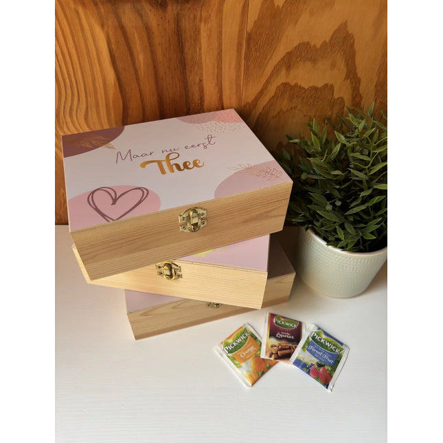 Houten Theekistje "Theemomentje"| 6 vakjes | Moederdag cadeau