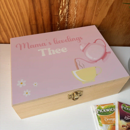 Houten Theekistje cadeau voor mama | 6 vakjes | Moederdag cadeau