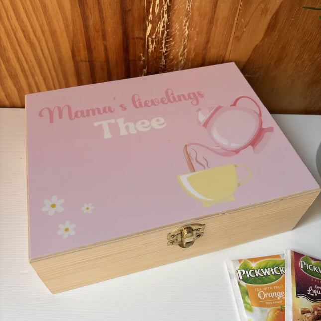 Houten Theekistje cadeau voor mama | 6 vakjes | Moederdag cadeau
