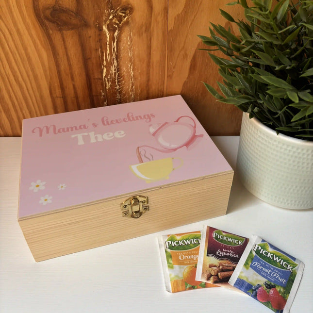 Houten Theekistje cadeau voor mama | 6 vakjes | Moederdag cadeau