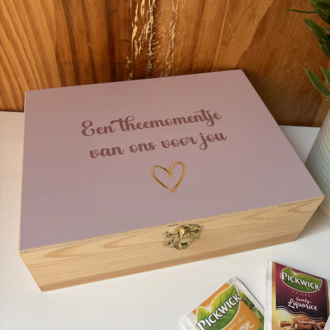 Houten Theekistje "Theemomentje"| 6 vakjes | Moederdag cadeau